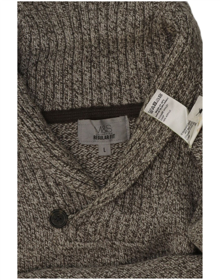 Marks & Spencer Herre Shawl Neck Jumper Sweater Large Grå Flecked