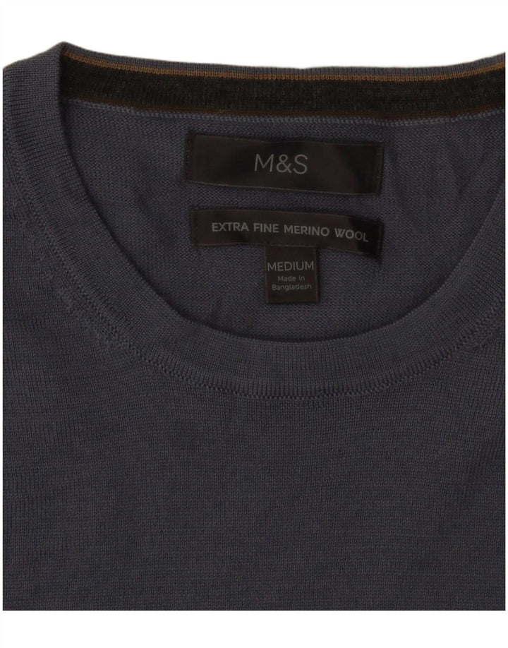 Marks & Spencer Herre sweater med rund hals, mellemblå uld
