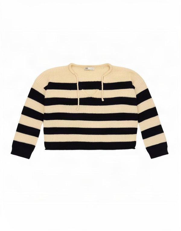 Zara Dame Oversized V-hals sweater UK 14 Medium Off White Stribet