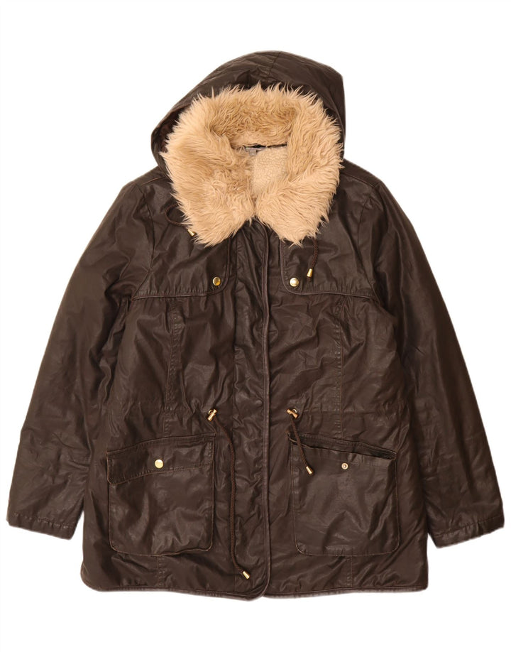 Marks & Spencer Dame Oversized Hooded Windbreaker Coat UK 16 Large Brown