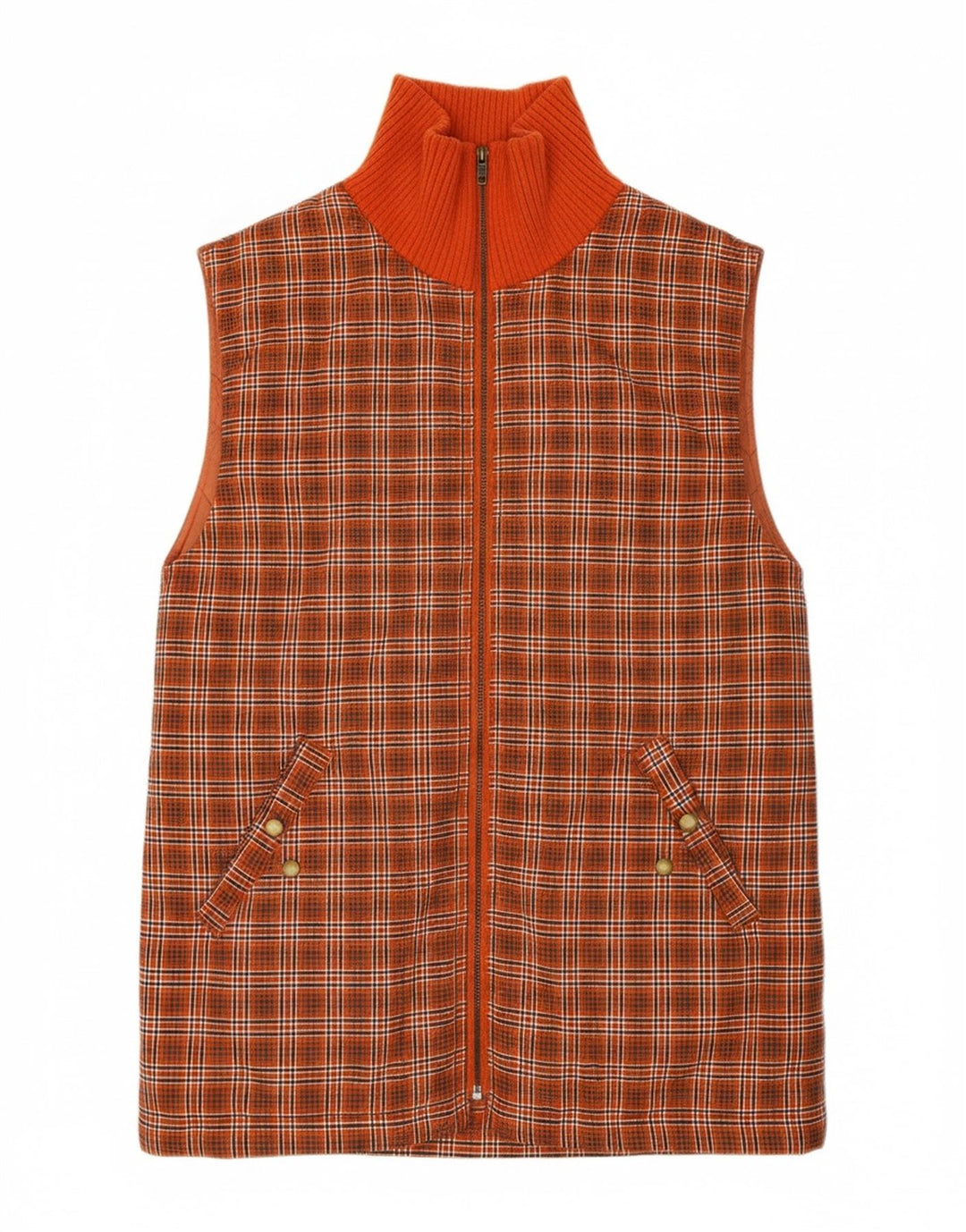 NO PROBLEM Womens Longline Gilet UK 14 Large  Orange Check Polyamide