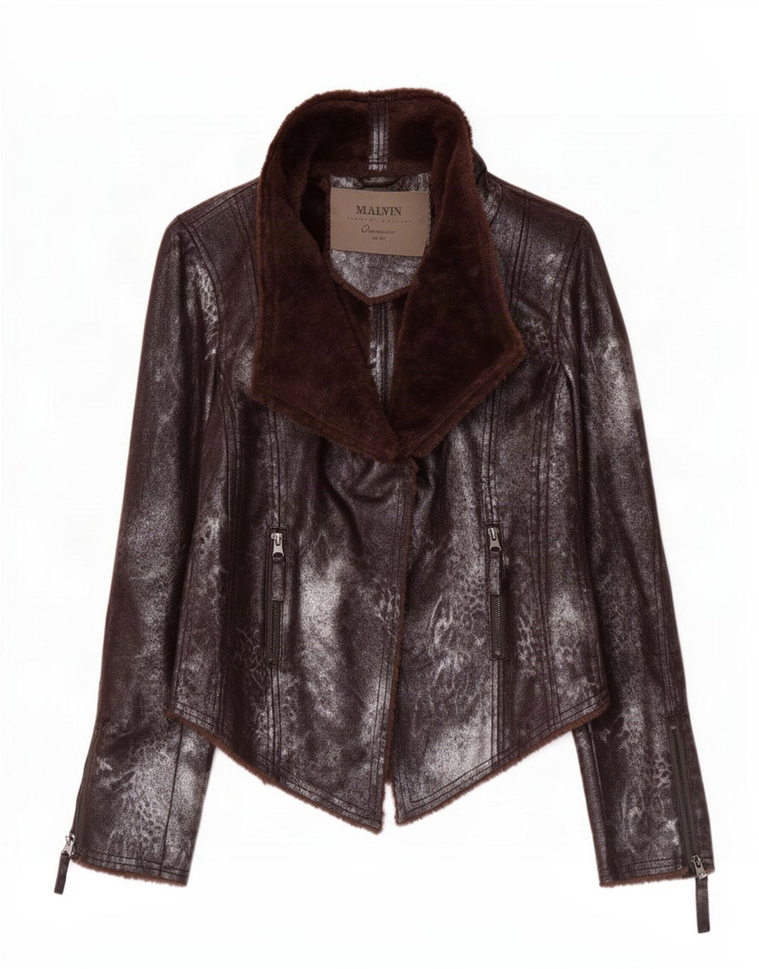 Malvin Dame Sherpa Biker Jacket EU 38 Medium Brun Polyester