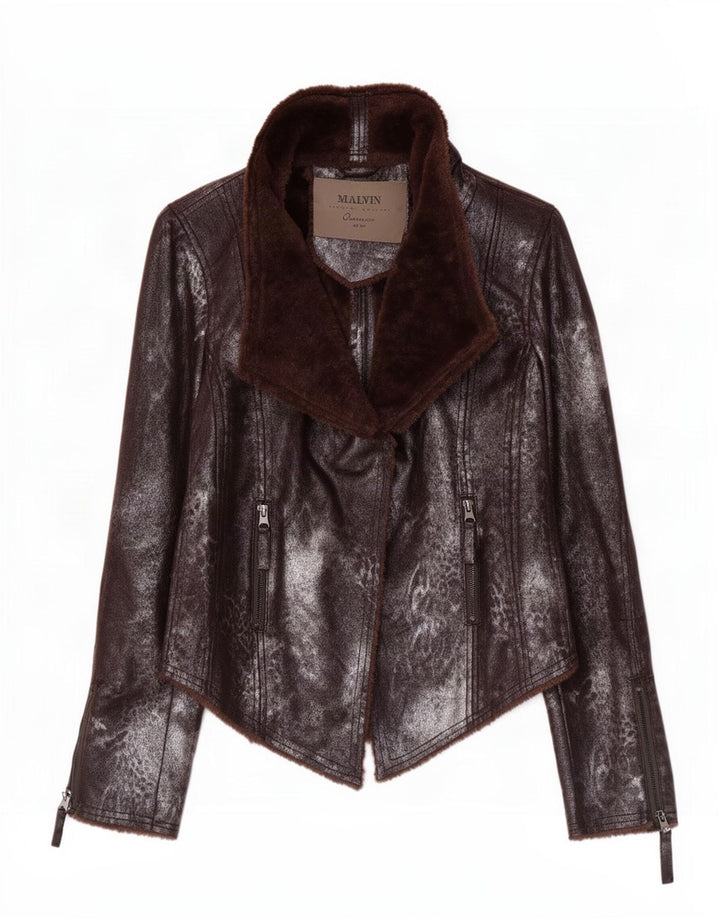 Malvin Dame Sherpa Biker Jacket EU 38 Medium Brun Polyester