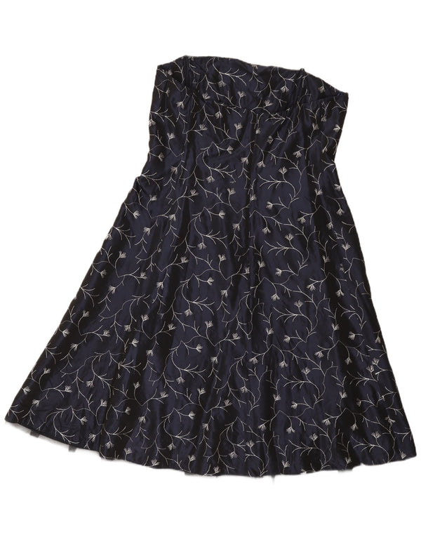 Gina Bacconi Dame Stropløs Kjole UK 14 Medium Navy Blue Floral