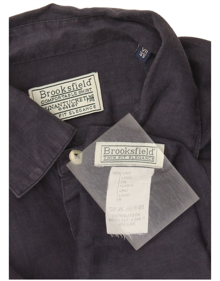 Brooksfield Herreskjorte str. 43 Large Navy Blue Linen