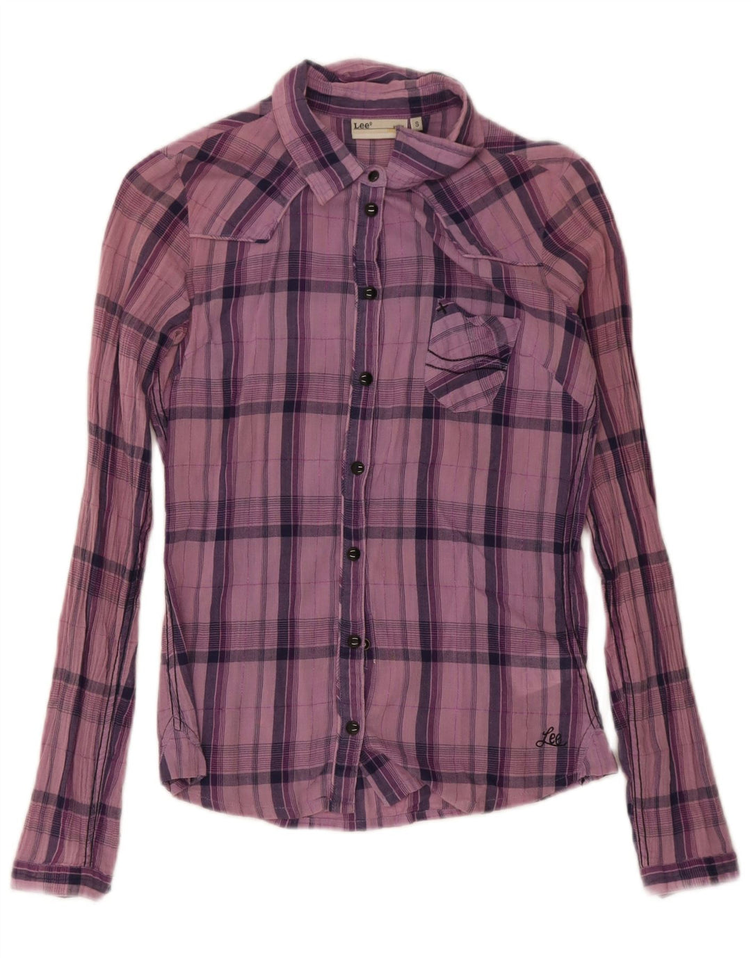 Lee Dameskjorte UK 10 Lille Lilla Plaid Bomuld
