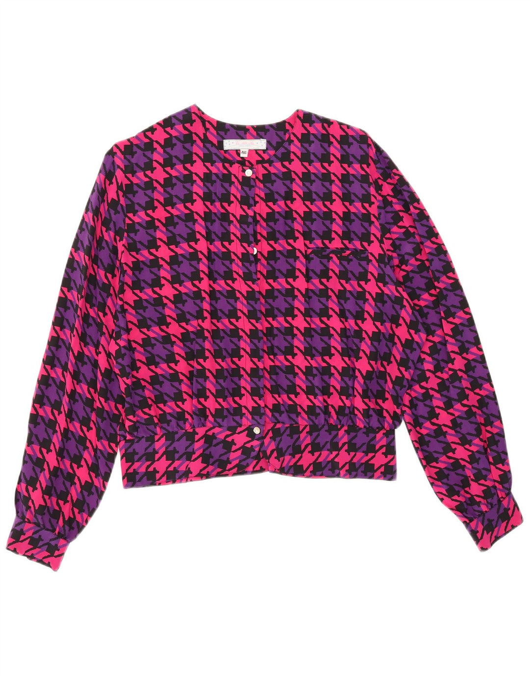 Vintage Dame Oversized Skjorte Bluse IT 46 Large Pink Houndstooth Silke