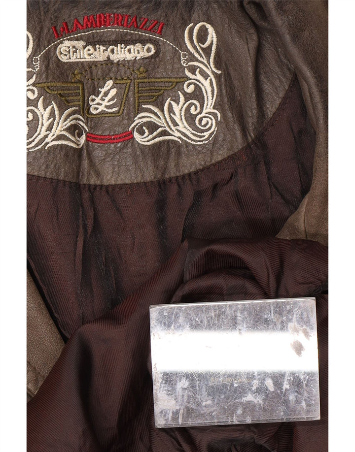 L.LAMBERTAZZI Læderfrakke til mænd UK 40 Stort brunt læder