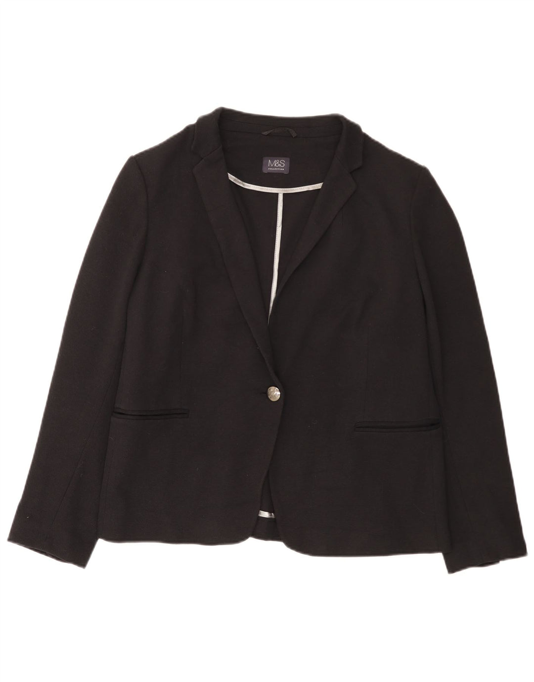 Marks & Spencer Dame 1 Knap Blazer Jakke UK 20 2XL Sort Bomuld