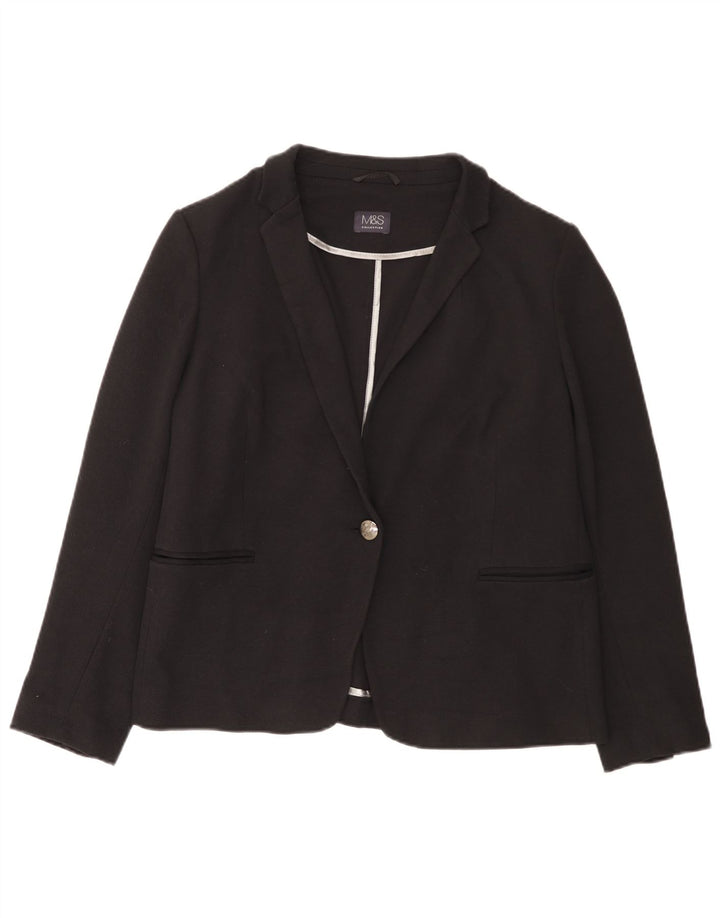 Marks & Spencer Dame 1 Knap Blazer Jakke UK 20 2XL Sort Bomuld