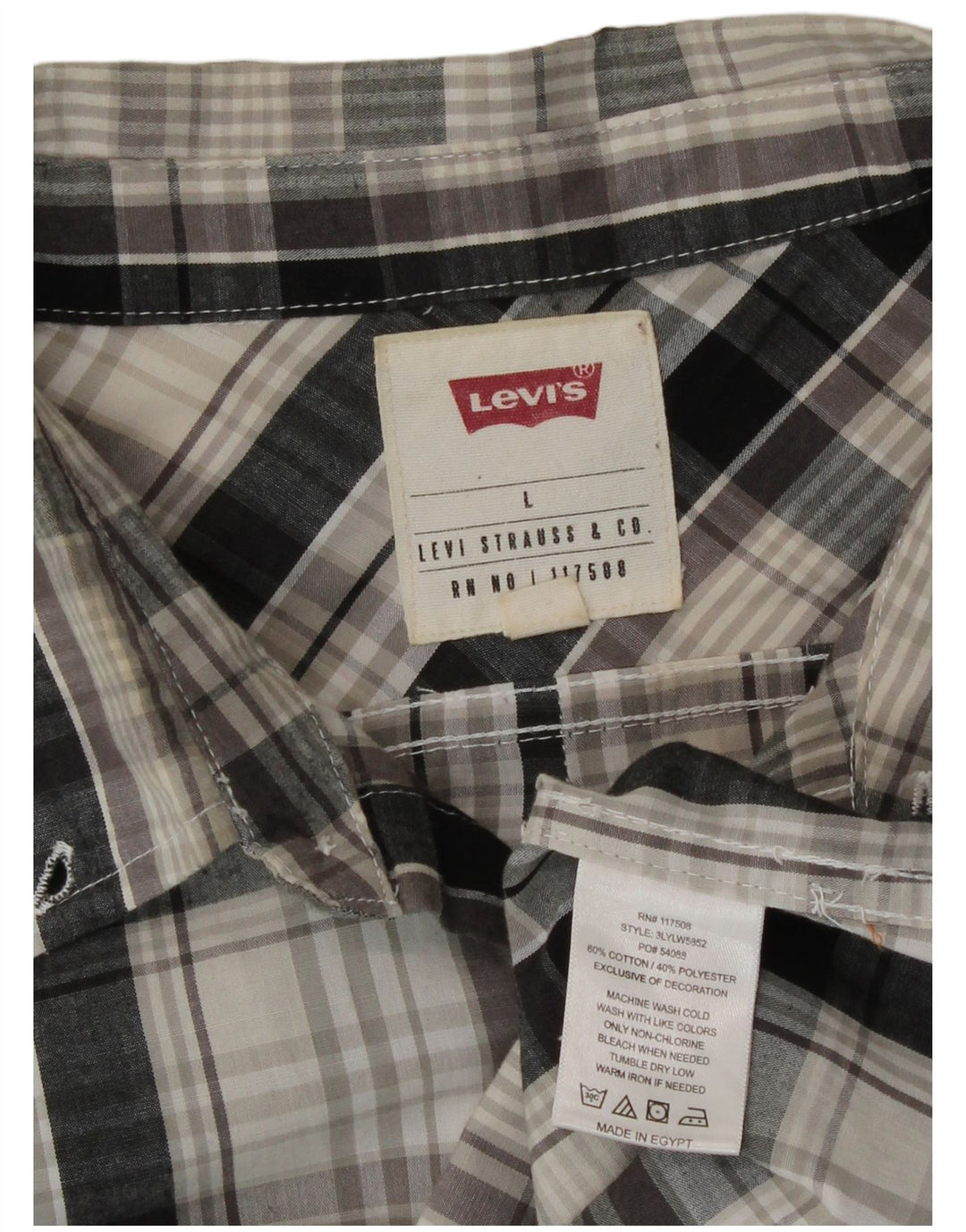 Levi's herreskjorte stor grå ternet bomuld