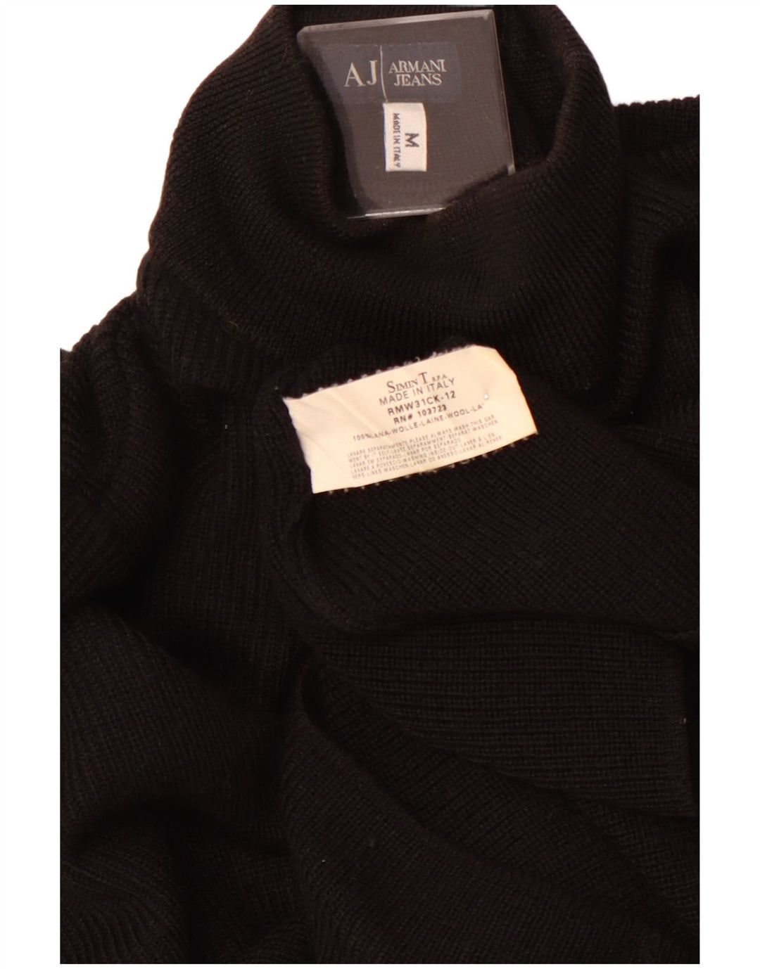 ARMANI JEANS Herre Turtle Neck Jumper Sweater Medium Sort Uld