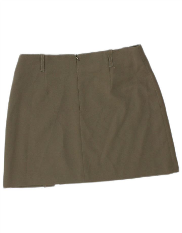 VINTAGE Dame lavtaljet mininederdel IT 40 Small W28 Khaki Polyester