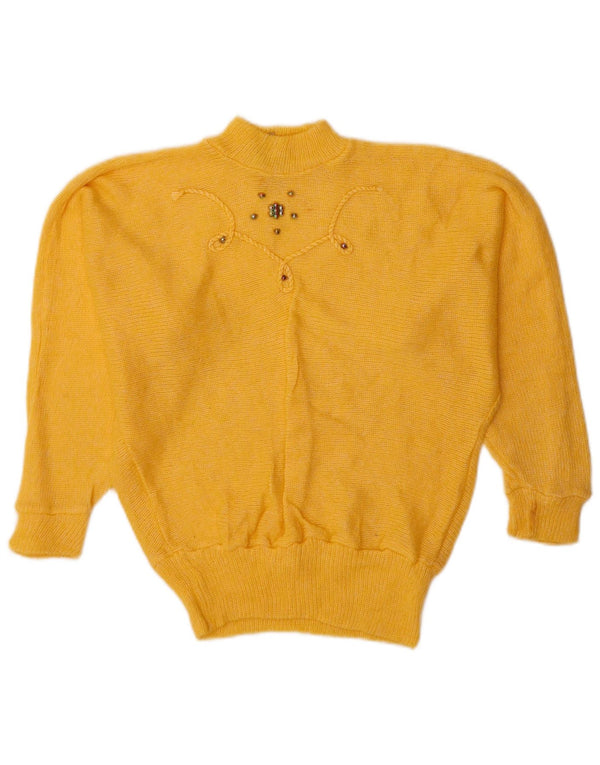 Vintage Dame Turtle Neck Jumper Sweater UK 10 Small Yellow Angora