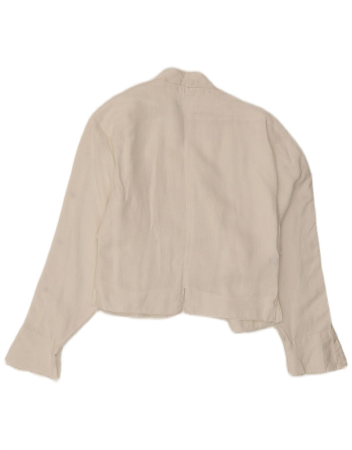 Claude Montana Dame Crop Blazer Jacket UK 12 Medium White Linen