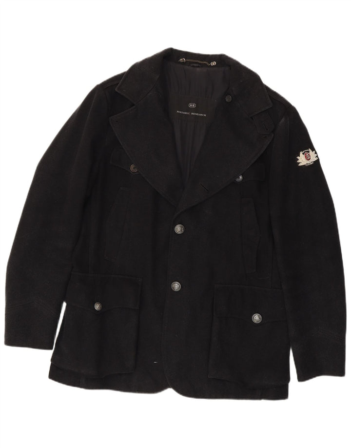 Vintage Herre 2 Button Overcoat UK 40 Large Black Wool