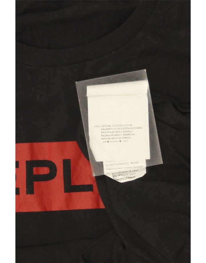 Replay Herre Grafisk T-Shirt Top Medium Sort Bomuld