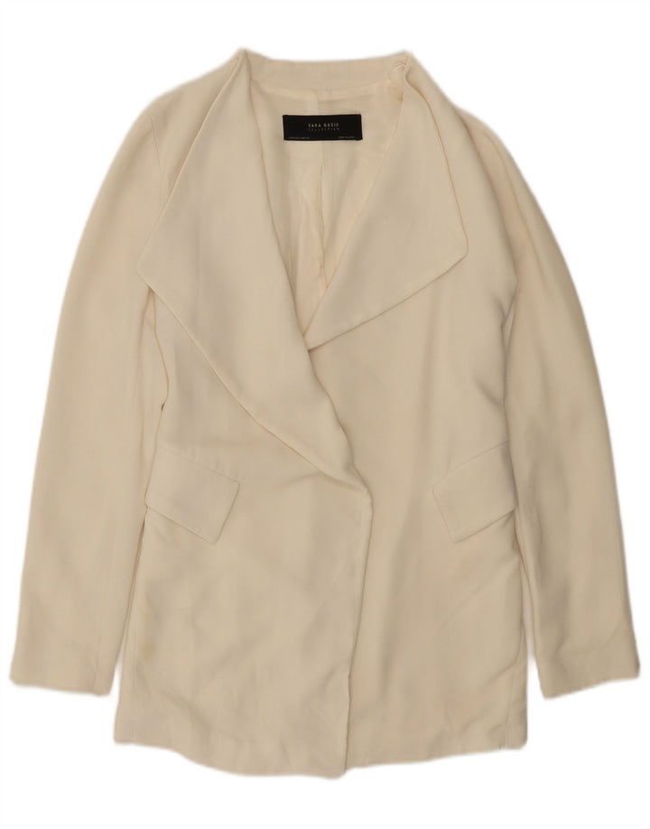 Zara Womens Open Blazer Jacket UK 10 Small Off White Polyester