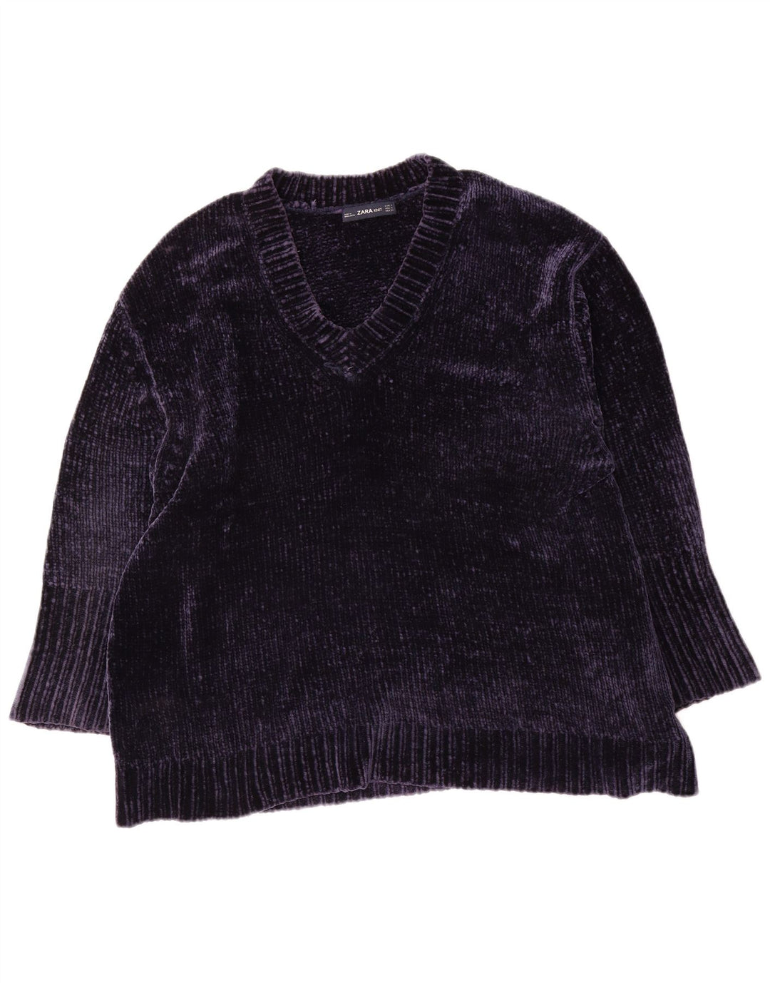 Zara Dame Oversized V-hals sweater UK 10 Small Navy Blue Polyester