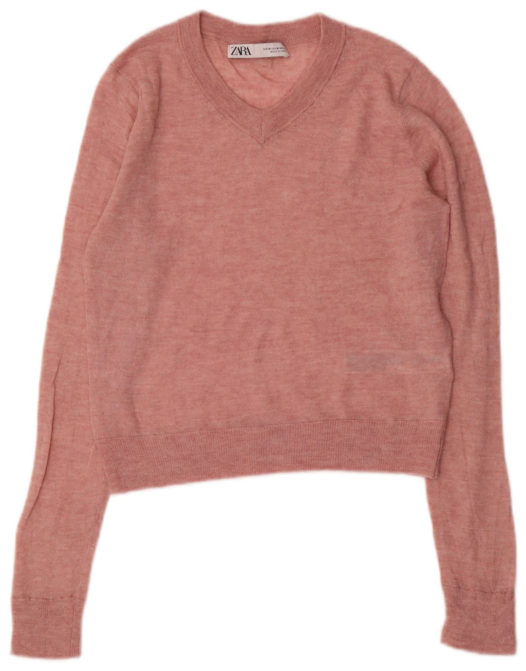 ZARA Womens Crop V-hals sweater UK 12 Medium Pink Nylon