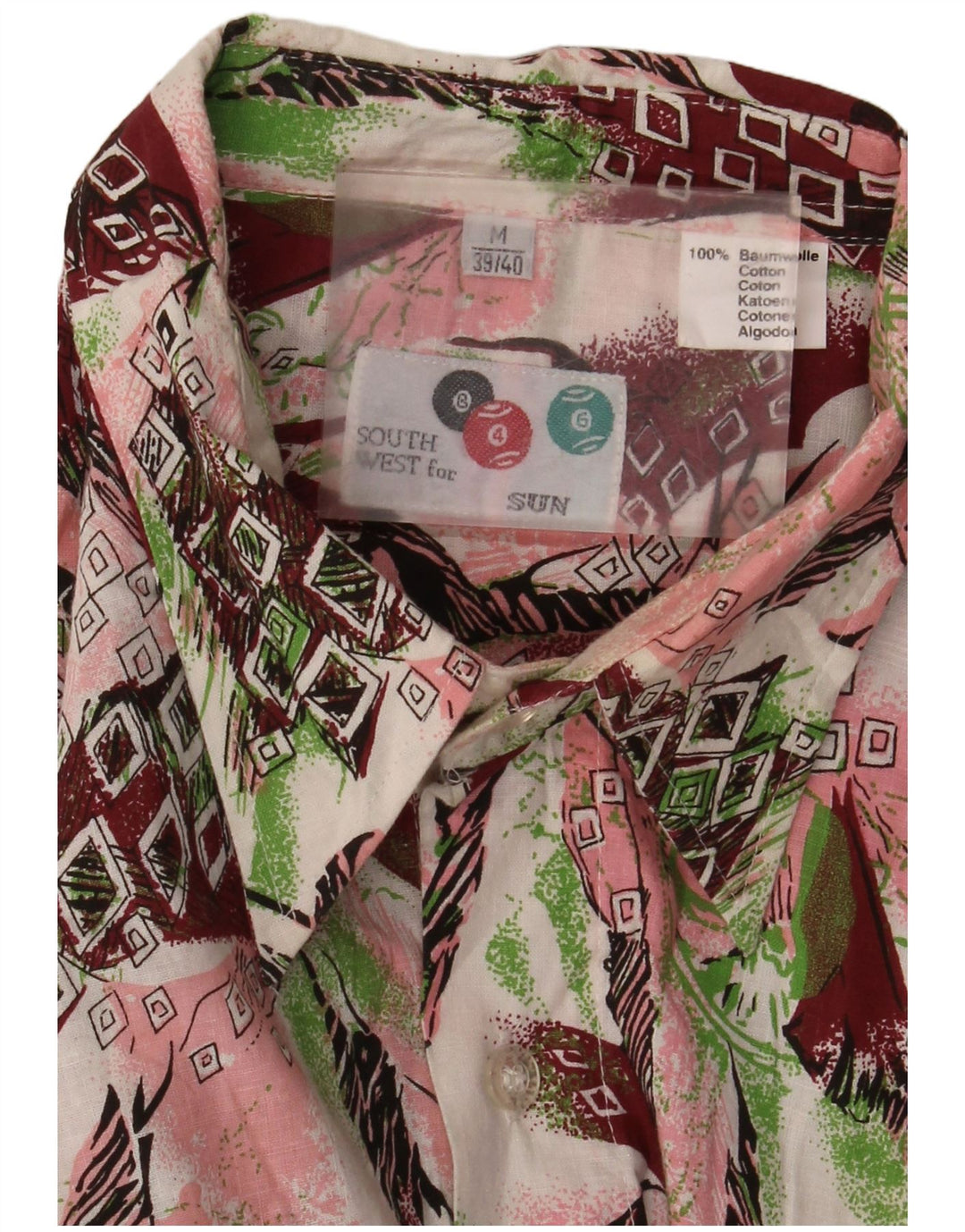 Vintage herre abstrakt mønster skjorte størrelse 39/40 Medium flerfarvet