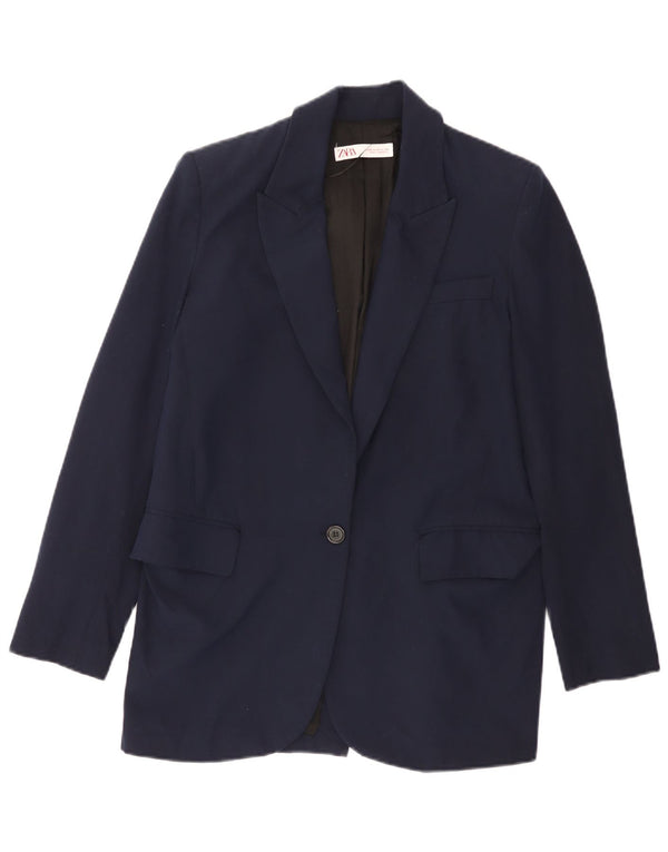 Zara Dame 1-knaps blazerjakke UK 6 XS marineblå polyester