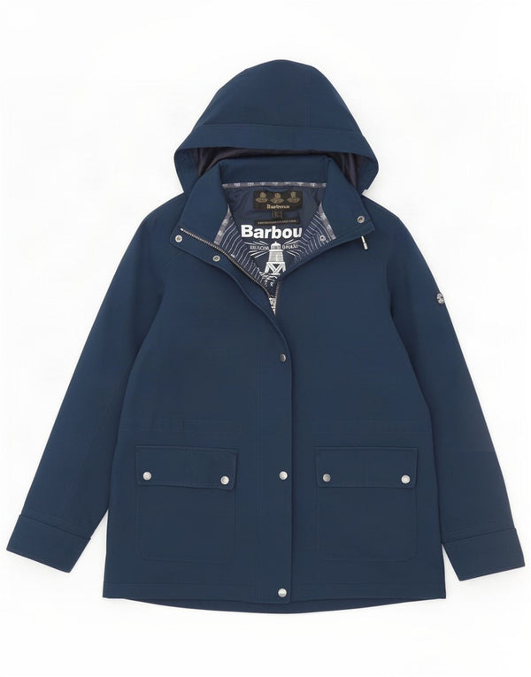 Barbour Dame Hætte Regnjakke UK 16 Large Navy Blue Cotton
