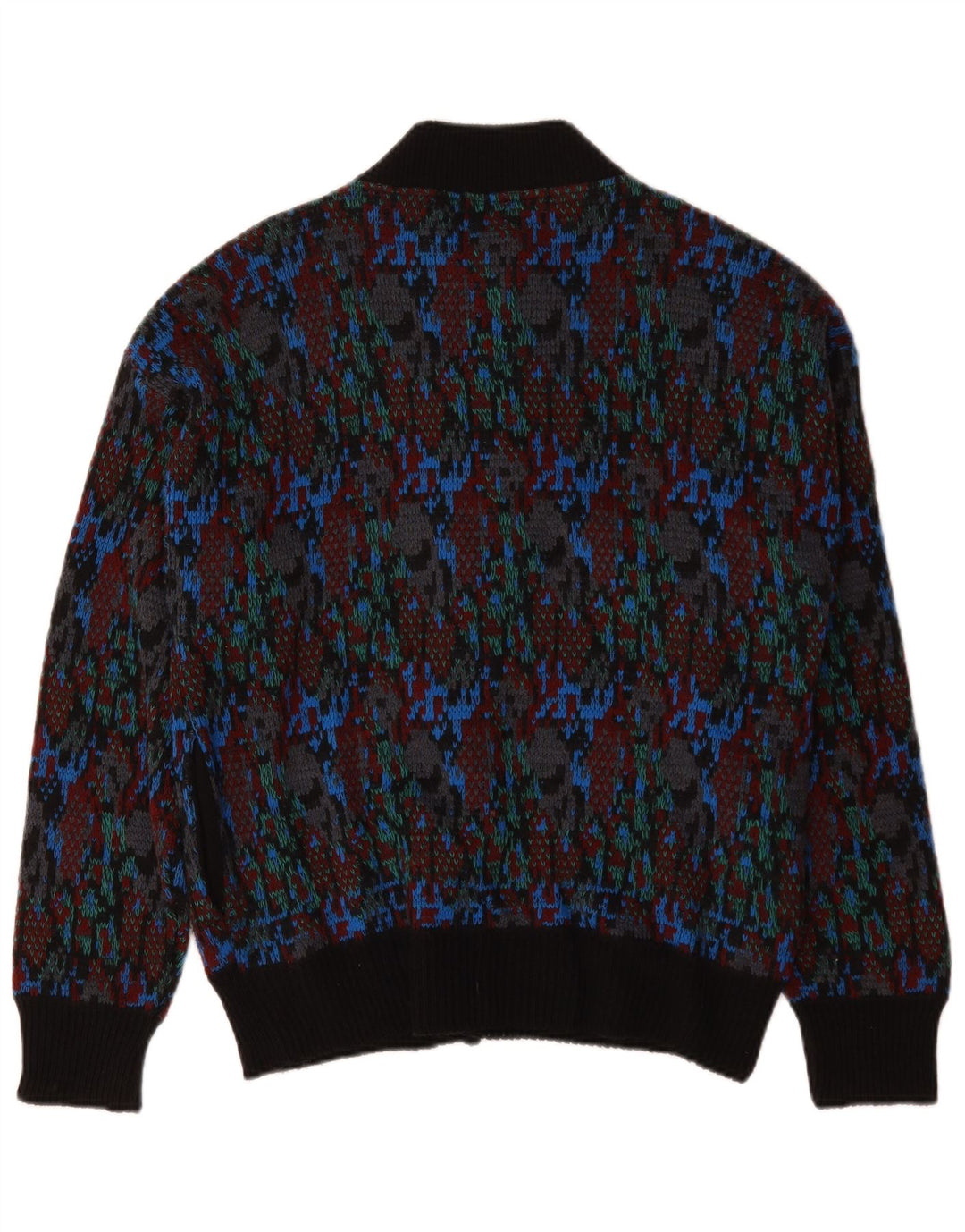 Vintage herre abstrakt mønster cardigan sweater medium flerfarvet uld