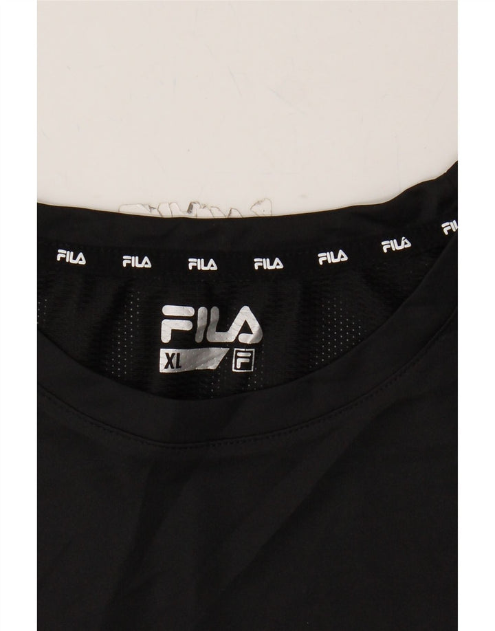 FILA Mens T-Shirt Top XL Black Colourblock Polyester Vintage Fila and Second-Hand Fila from Messina Hembry 