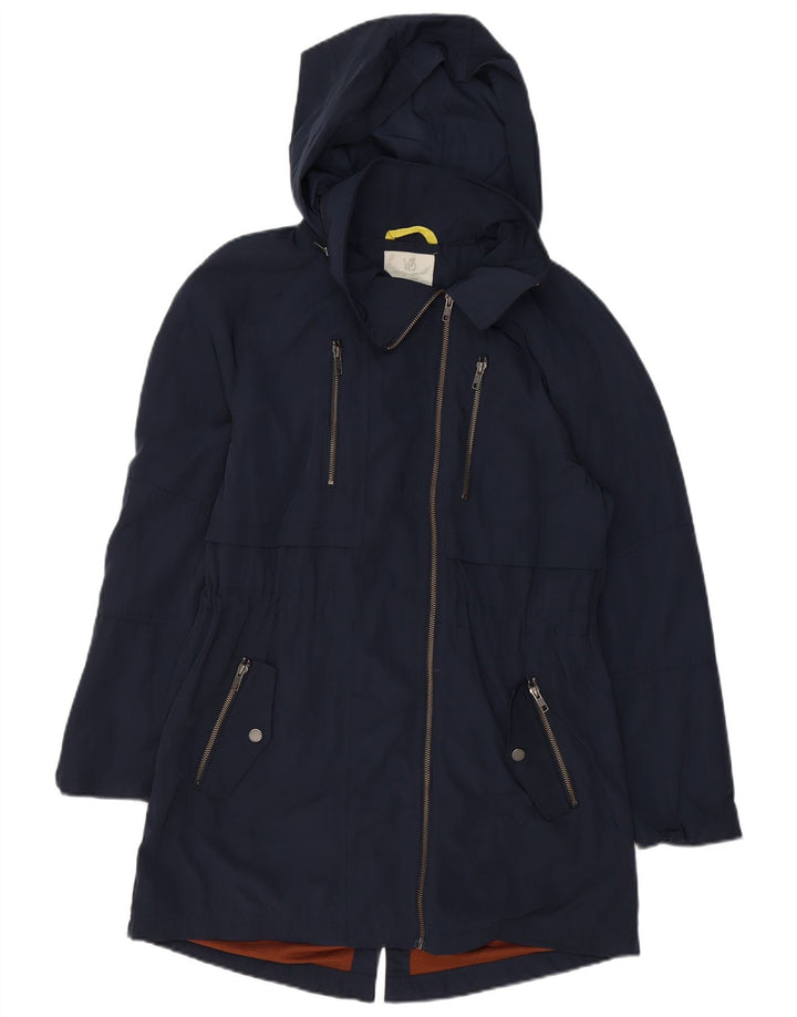 WHITE STUFF Dame Hooded Parka Jacket UK 12 Medium Navy Blue Polyester