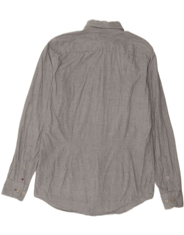 TOMMY HILFIGER Mens Regular Fit Shirt Medium Grey Geometric Cotton Vintage Tommy Hilfiger and Second-Hand Tommy Hilfiger from Messina Hembry 