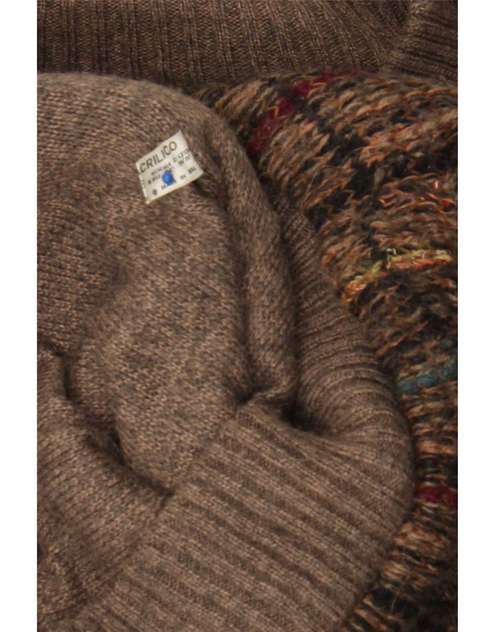 Vintage herre cardigan sweater stor brun ternet akryl