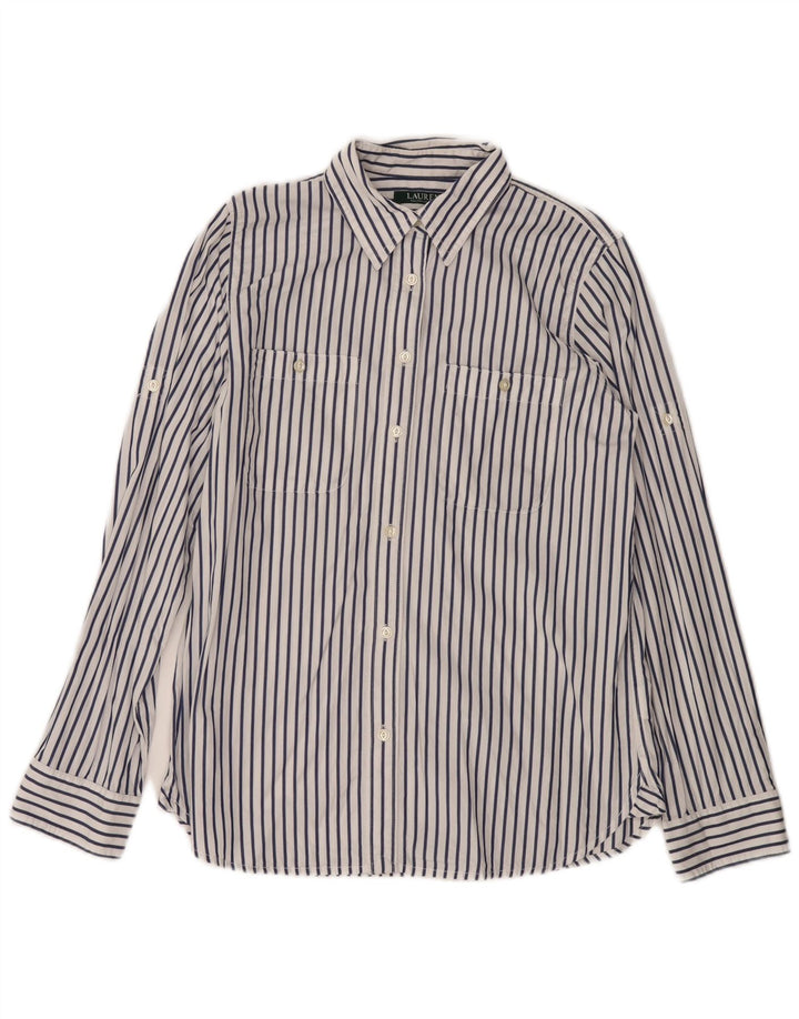 RALPH LAUREN Dameskjorte UK 14 Medium White Pinstripe Bomuld