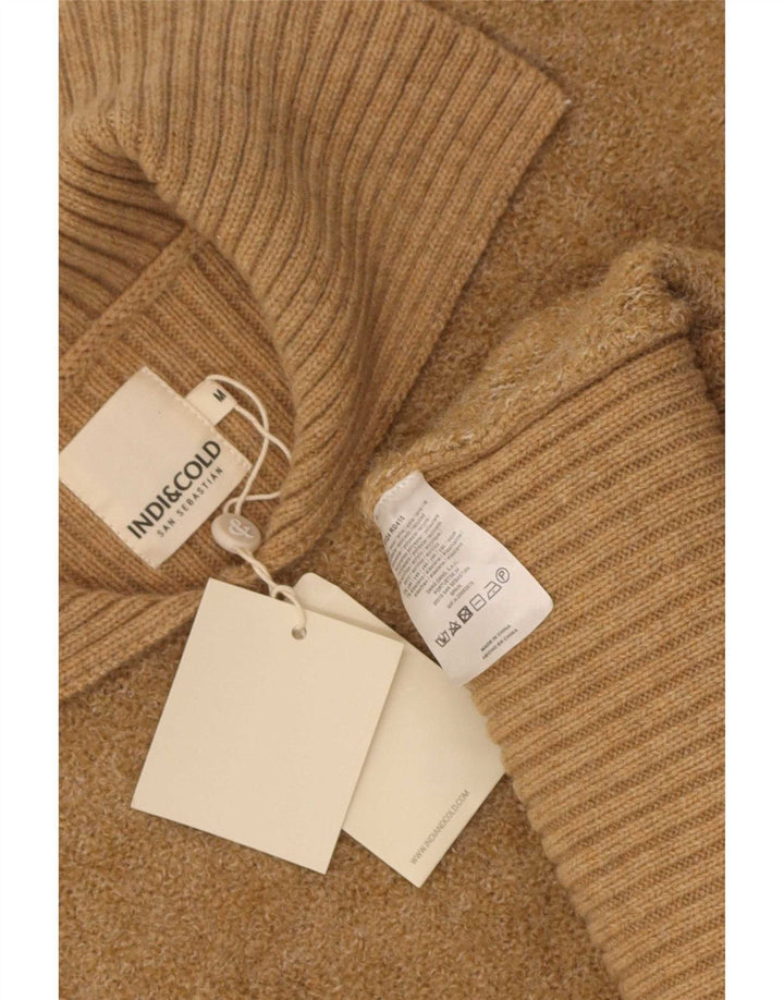 Indi & Cold Dame Polo Neck Jumper Sweater UK 14 Medium Beige Uld