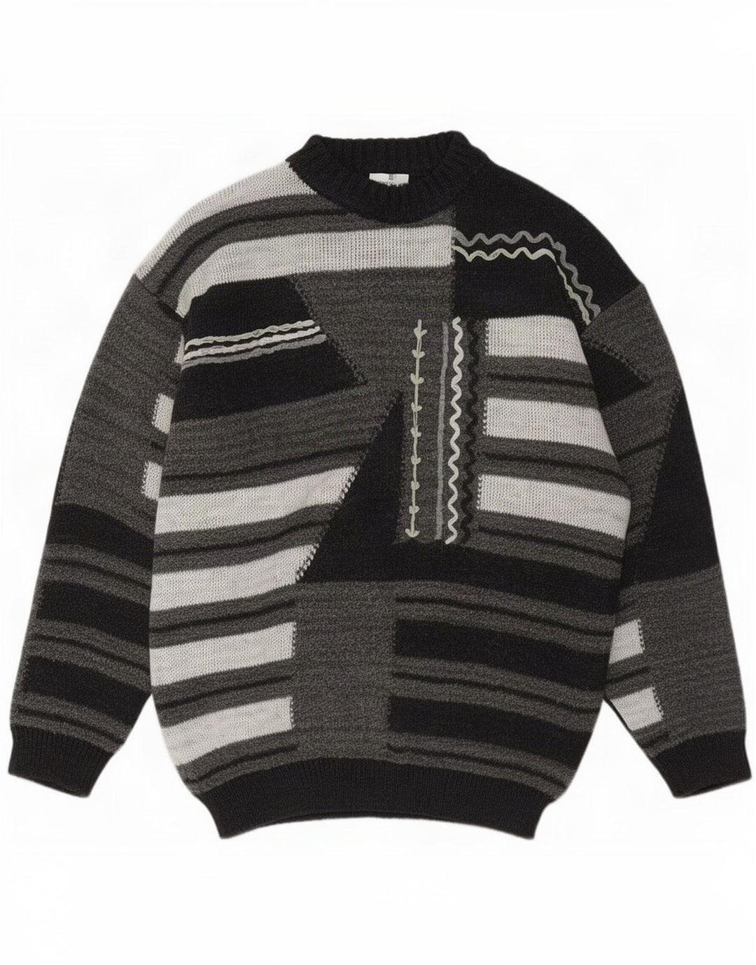 Antonio Baldan Herre Turtle Neck Jumper Sweater Stor Grå Geometrisk Uld