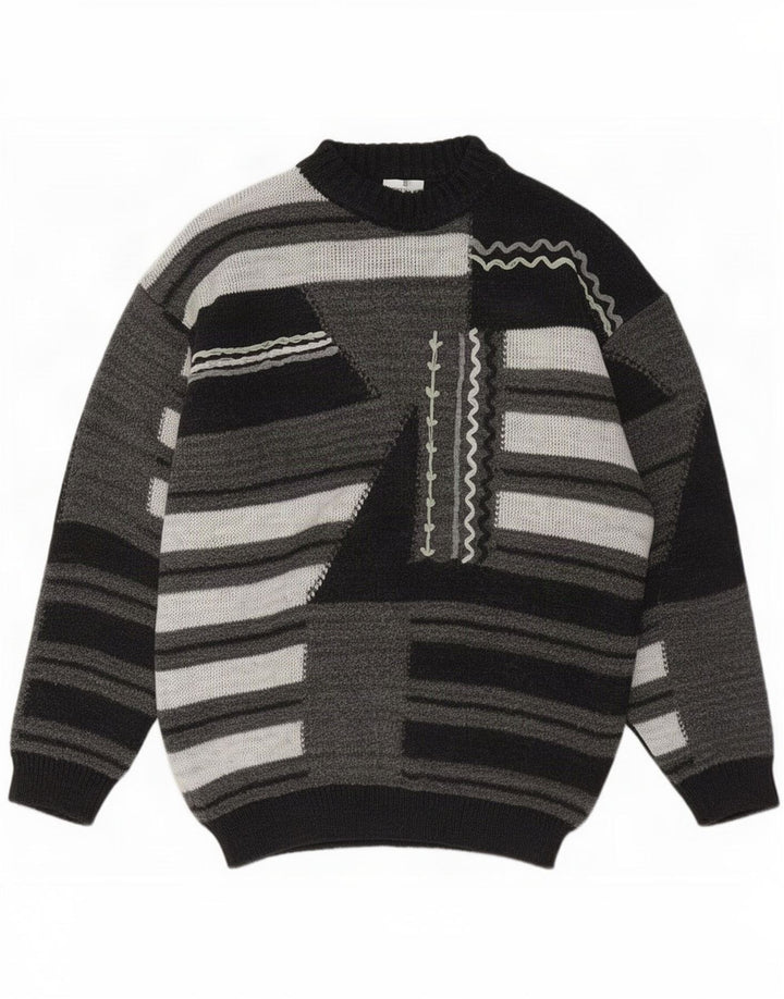 Antonio Baldan Herre Turtle Neck Jumper Sweater Stor Grå Geometrisk Uld