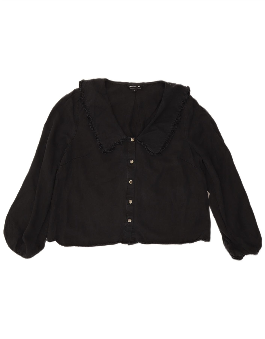 Whistle Womens Crop Shirt Bluse UK 12 Medium Black Lycra