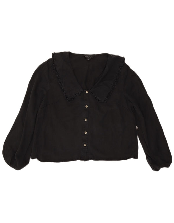 Whistle Womens Crop Shirt Bluse UK 12 Medium Black Lycra