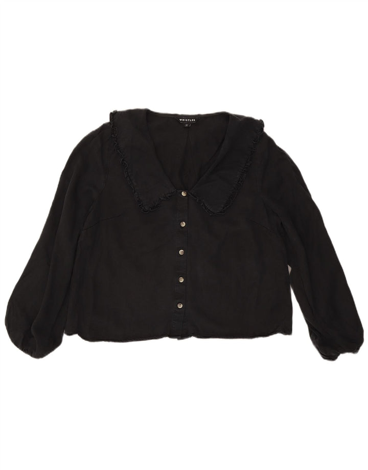 Whistle Womens Crop Shirt Bluse UK 12 Medium Black Lycra