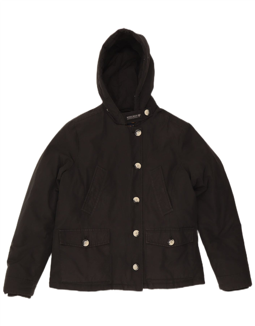 Woolrich Dame Hætte Oversized Polstret Jakke UK 18 XL Sort Bomuld