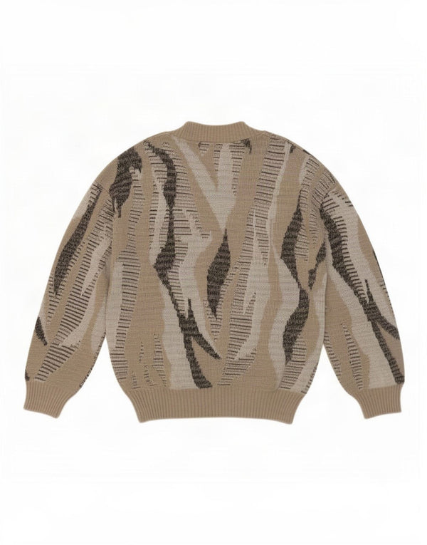 Vintage Mens Abstract Pattern V-Neck Jumper Sweater IT 48/50 Medium Grey