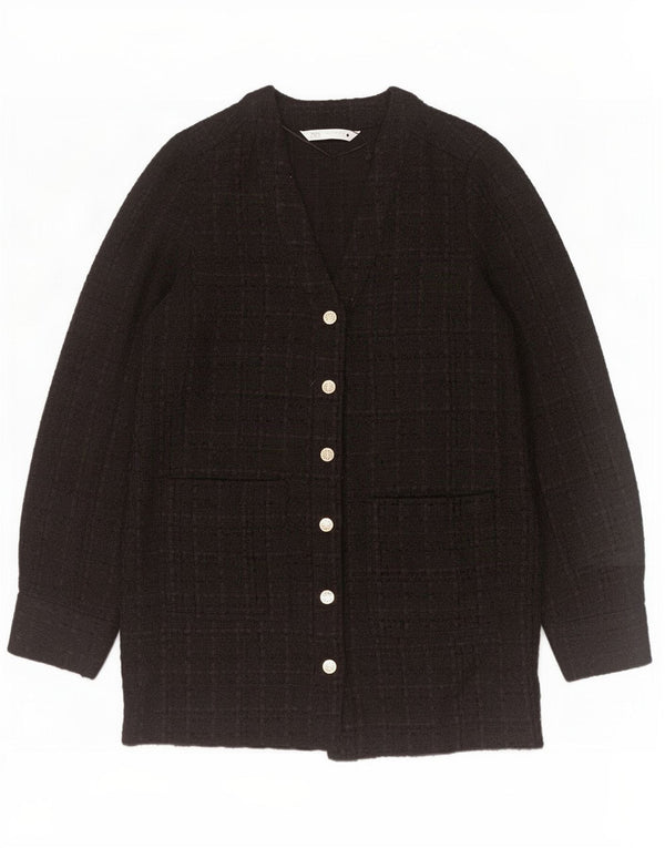 Zara Dame 6 Button Blazer Jacket UK 14 Medium Sort Ternet polyester