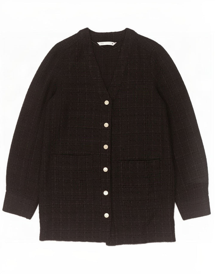 Zara Dame 6 Button Blazer Jacket UK 14 Medium Sort Ternet polyester