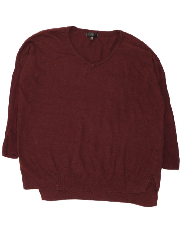 Topshop Dame 3/4 ærmet V-hals sweater UK 10 Small Burgundy