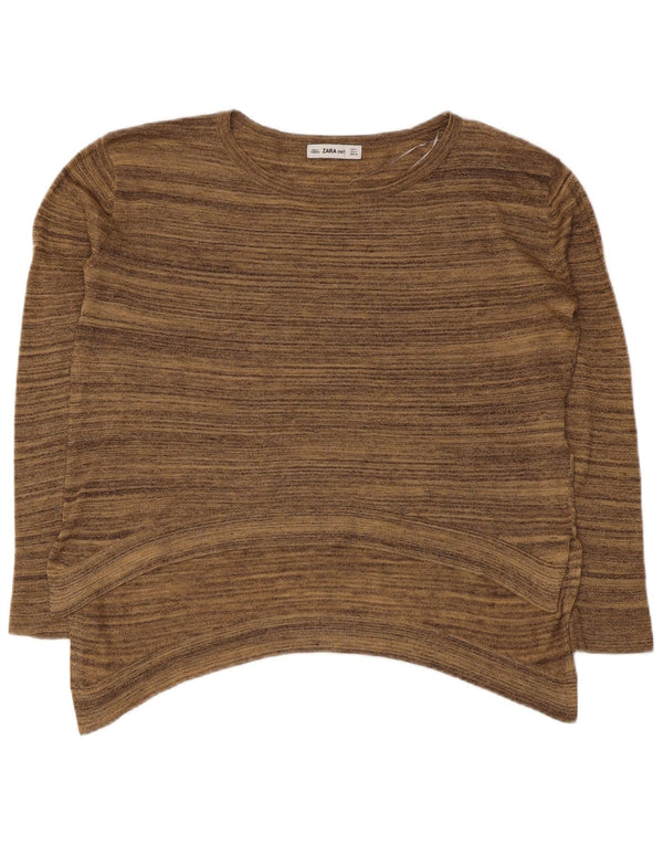 Zara Dame Oversized Boat Neck Jumper Sweater UK 10 Lille Brun Stribet