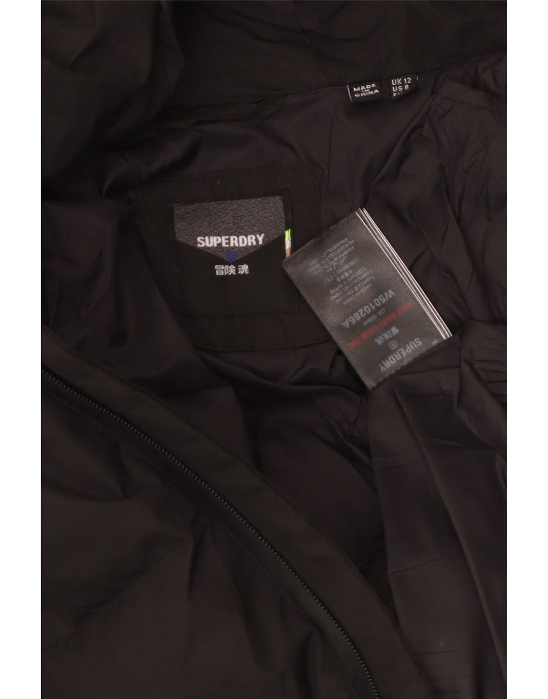 SUPERDRY Womens Crop Polstret hættejakke UK 12 Medium Black Polyester