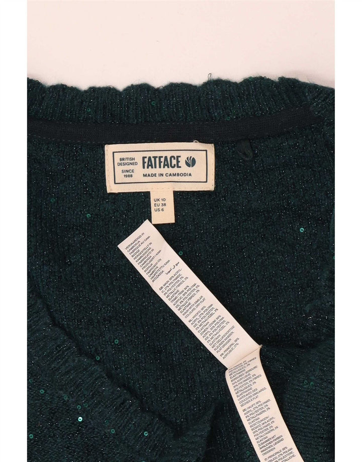 Fat Face Dame Oversized V-hals Jumper Sweater UK 10 Small Green Flecked