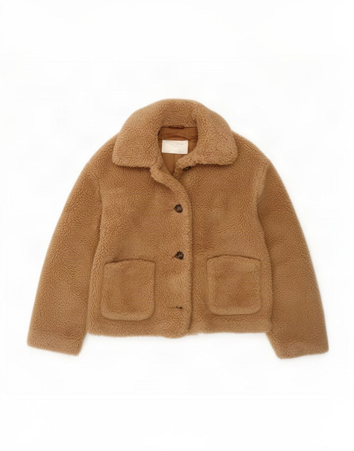 Zara Dame Oversized Sherpa Jacket UK 6 XS Brun Polyester