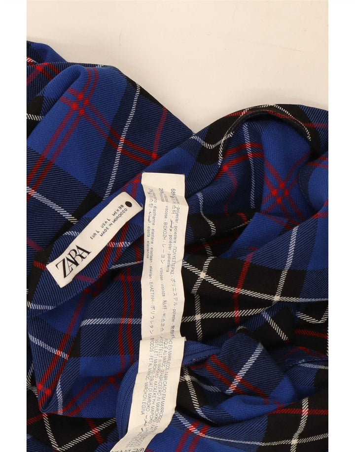 Zara Dame 3/4-ærmet One Shoulder Top UK 14 Large Blue Check Polyester