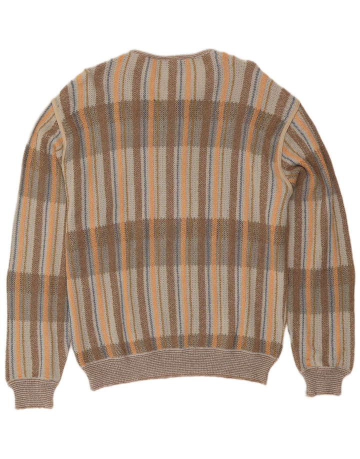 Vintage Herre Button Neck Jumper Sweater IT 54 XL Grå ternet bomuld
